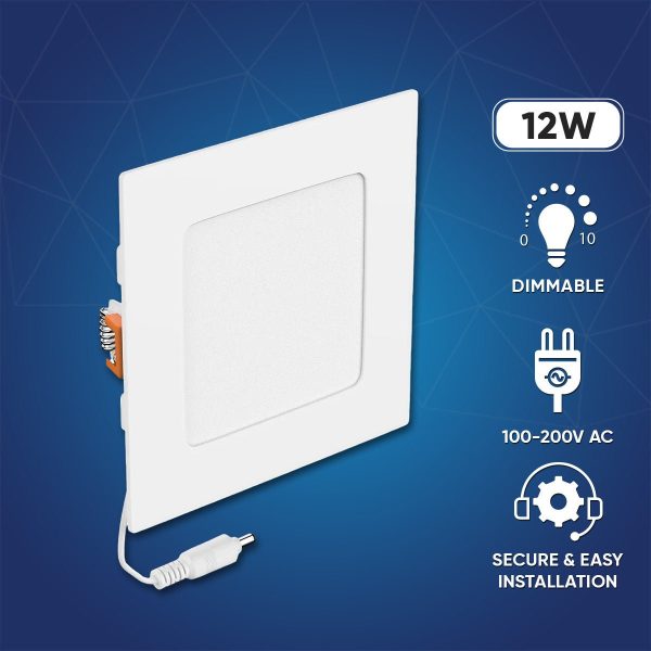 6  12W LED Slim Panel Recessed Ceiling Light CCT Changeable 2700k 3000K 3500K 4000K 5000K, with Junction Box, Square Online now - Image 2