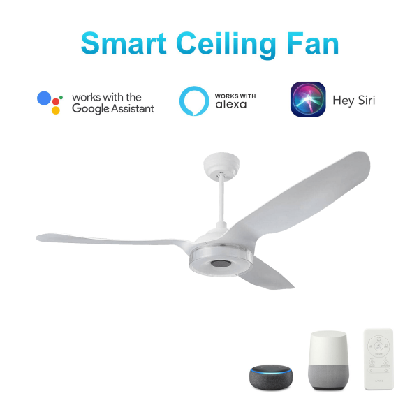 Icebreaker 56 in. (3-Blade) Modern White Best Ceiling Fan w  Remote & Dimmable LED Light, Works w  Alexa Google Home Siri Online now