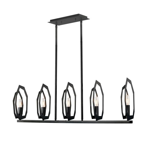 43.5 in. 5-Light Matte Black Finish with Deco Candlestick Linear Chandelier for Dining Room Sale