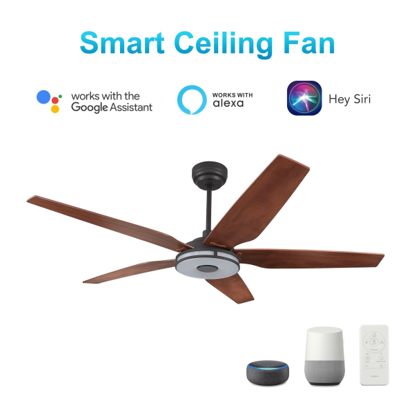 Explorer 52 In. Best Smart Ceiling Fan with Remote Control & Led Light, 5-Blade, Black fine Wood Grain Pattern, Alexa Google Home Siri Compatible Online now - Image 2